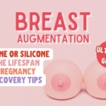 a pink artificial breast with text saying breast implant, types of healing, choosing saline or silicone