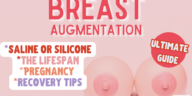 a pink artificial breast with text saying breast implant, types of healing, choosing saline or silicone