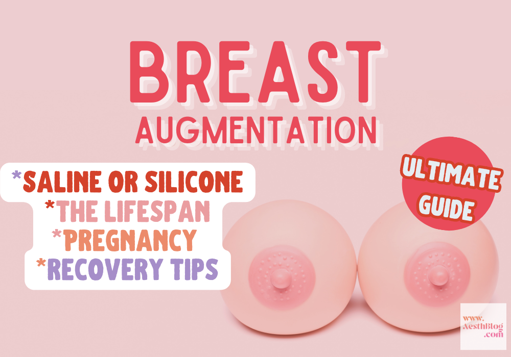 a pink artificial breast with text saying breast implant, types of healing, choosing saline or silicone
